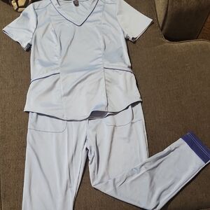 Light Blue Scrub Set with Purple Trim